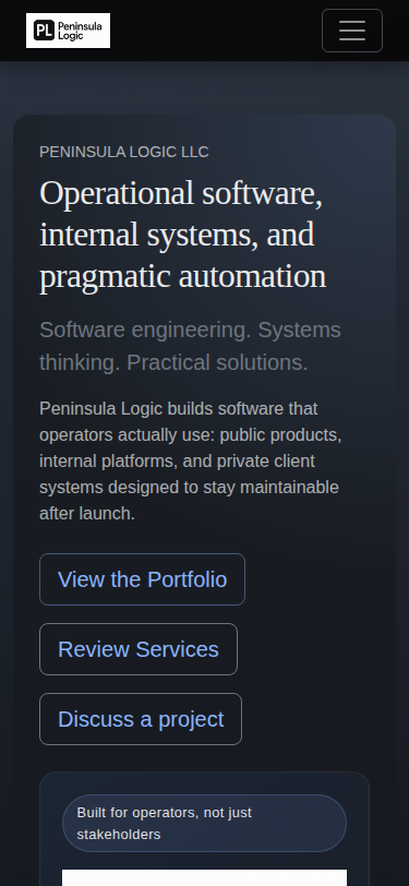 Peninsula Logic mobile homepage preview